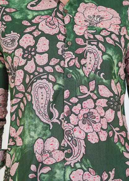 Men's Block Printed Jaipuri Prints Green Shirt in Unique Style