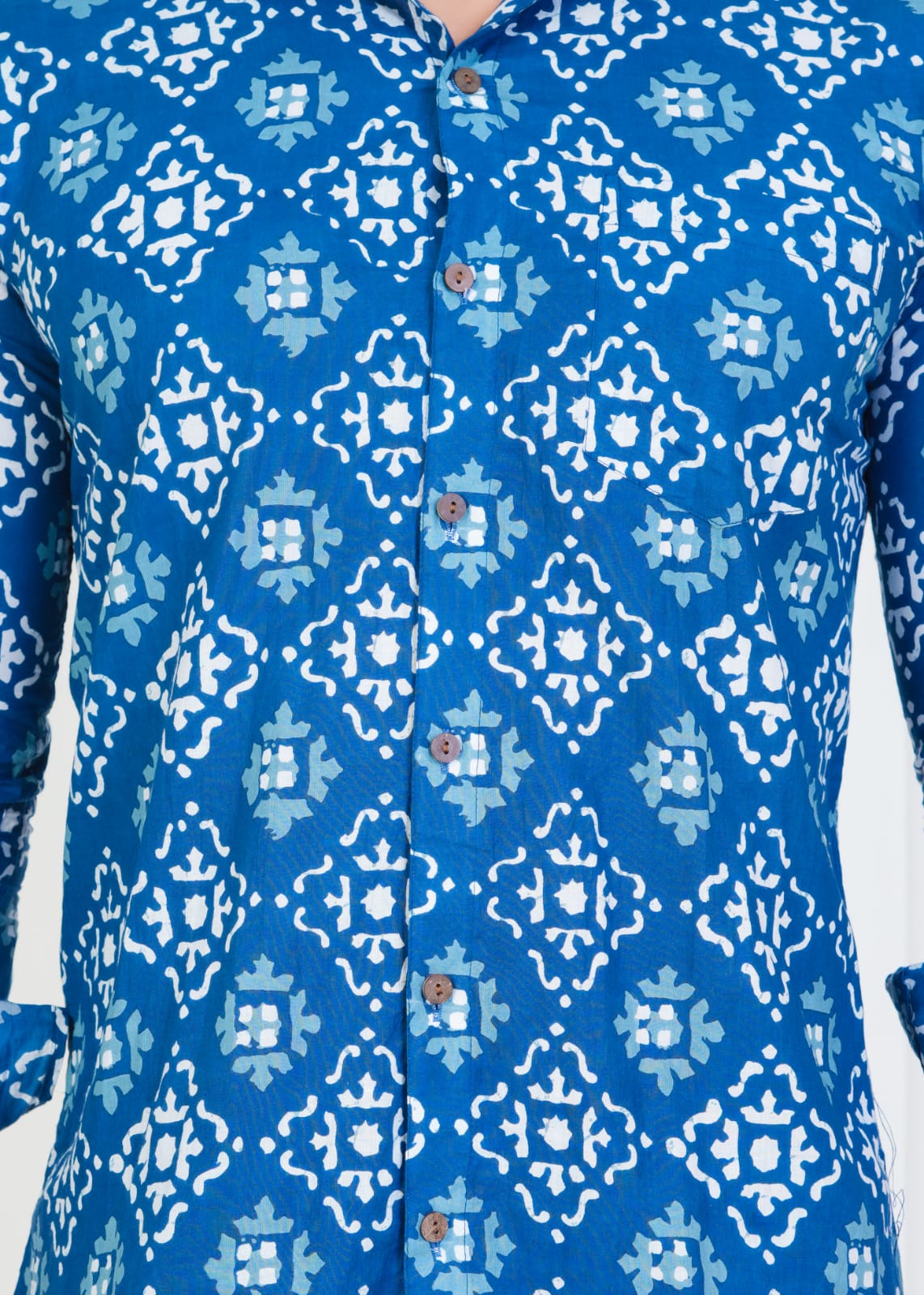 Men's Block Printed Jaipuri Prints Blue Shirt in Unique Style