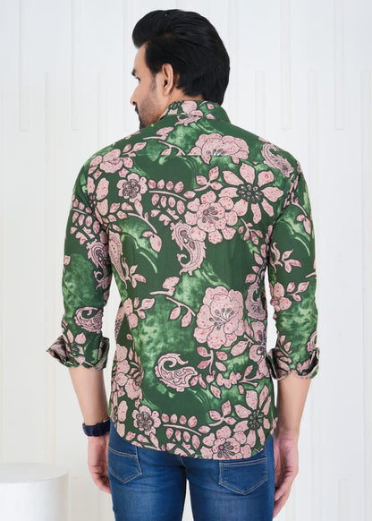 Men's Block Printed Jaipuri Prints Green Shirt in Unique Style