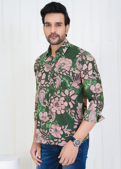 Men's Block Printed Jaipuri Prints Green Shirt in Unique Style