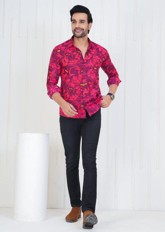 Men's Block Printed Jaipuri Prints Red Shirt in Unique Style