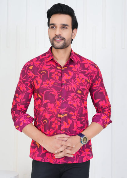 Men's Block Printed Jaipuri Prints Red Shirt in Unique Style