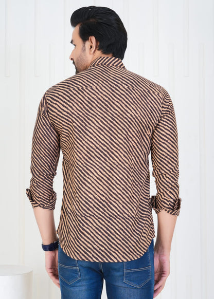 Men's Block Printed Jaipuri Prints Brown Shirt in Unique Style